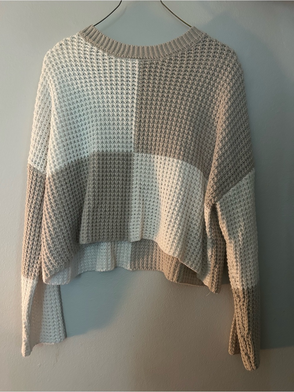 Jessica Simpson Cream and Tan Colorblock Waffle Knit Sweater
